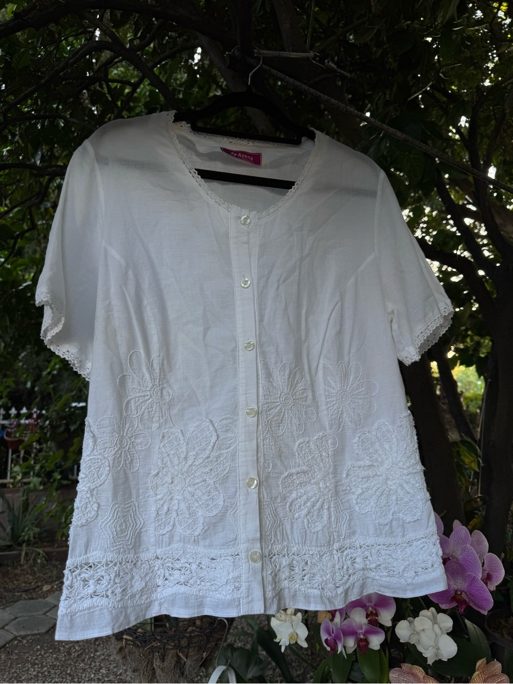 Embroidered White Button-Down Women's Blouse